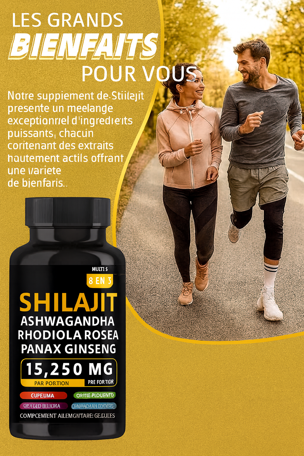 🔥 Shilajit Force+ – 8 en 1 - Ashwagandha & Ginseng pour personnes Actifs